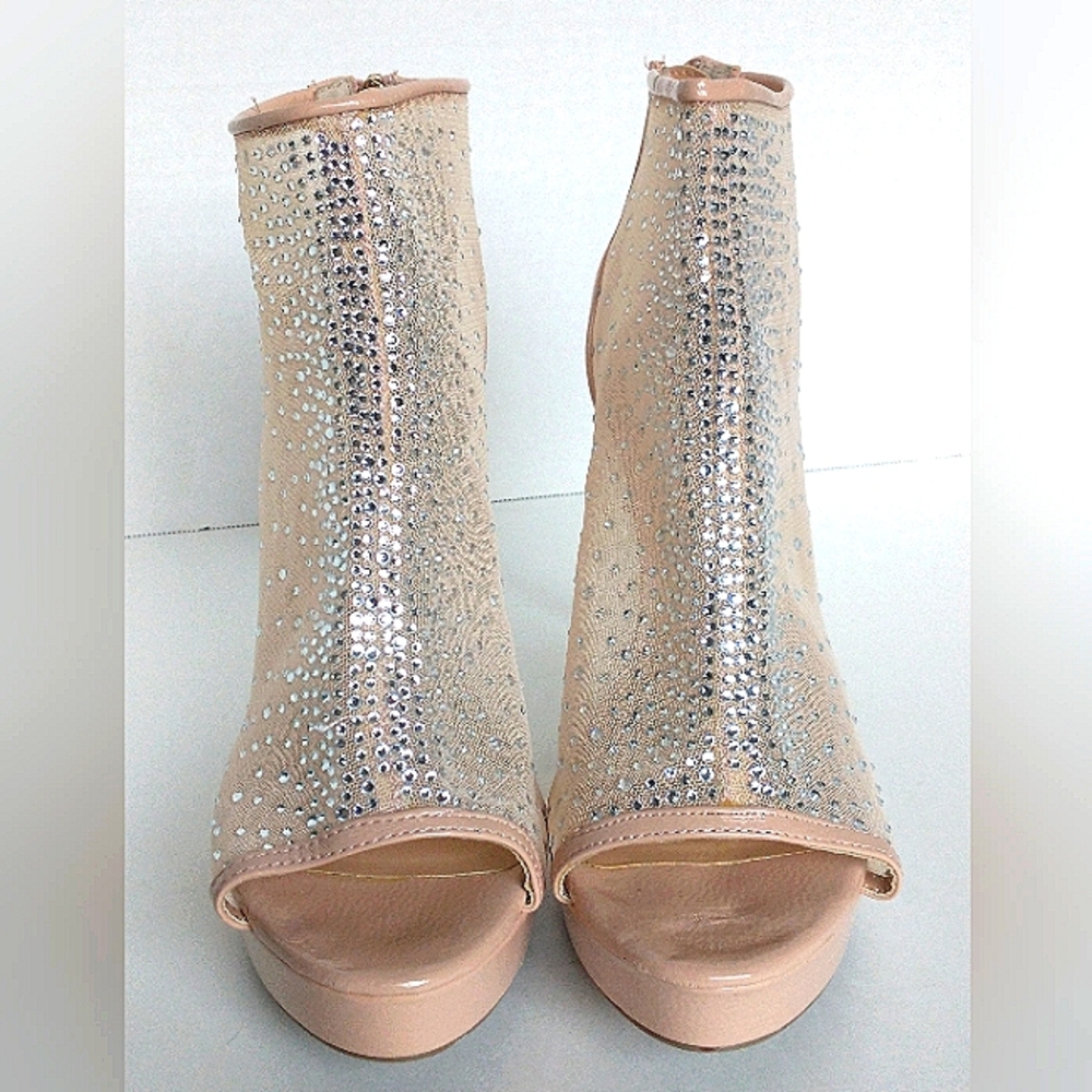 New w/Box Thalia Sodi Desire Nude Mesh Bling Peep-Toe Platform Stilettos Size 10 - Picture 7 of 15
